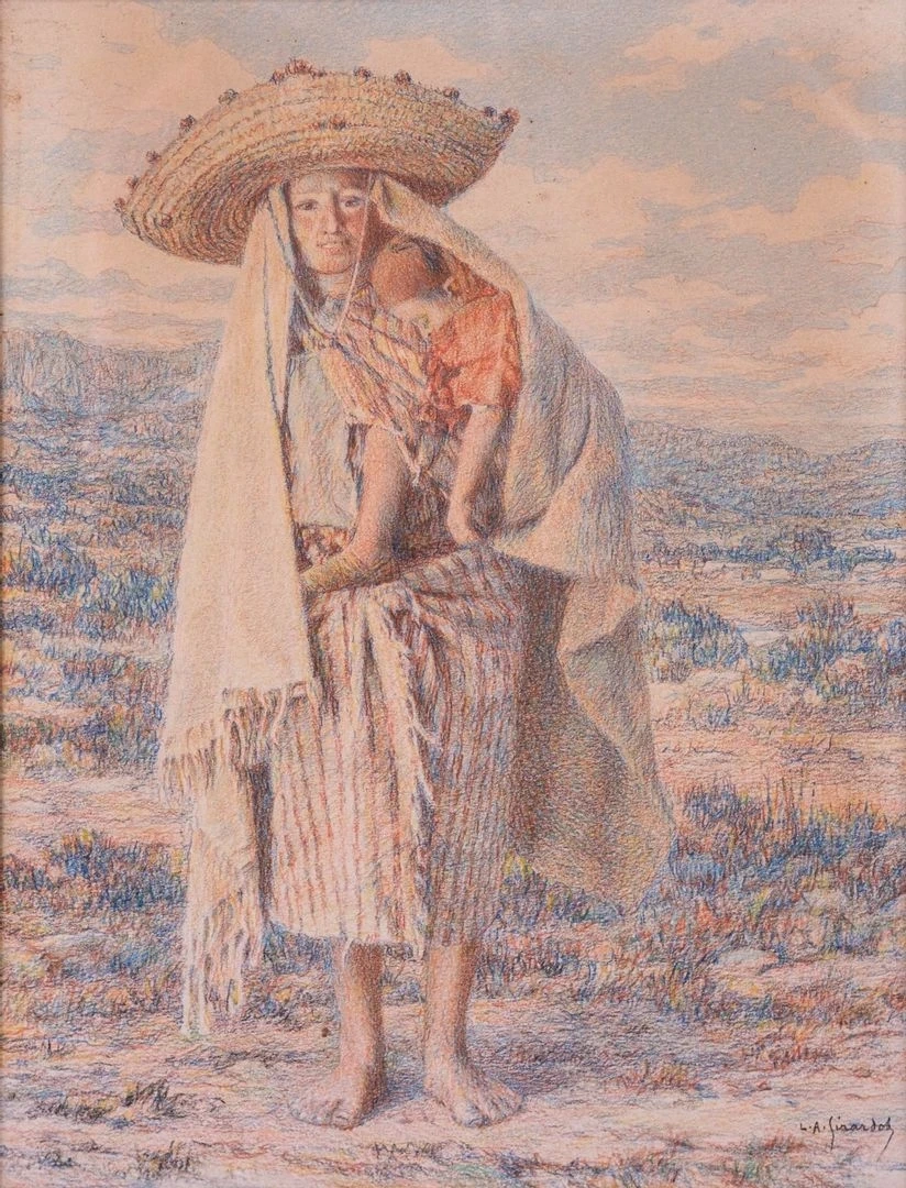 Donna berbera con un grande cappello di paglia che trasporta il suo bambino